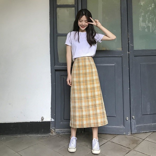 Chân Váy Thời Trang Caro Xòe Dài Mang Phong Cách Trẻ Trung Cho Nữ